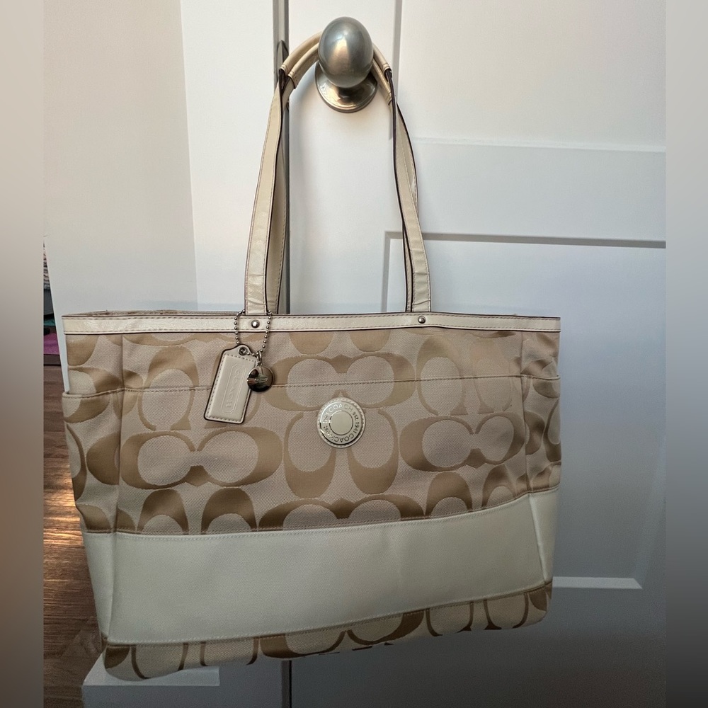 NWT Coach F19202 Signature Lurex Stripe Multifunction Tote Diaper Bag